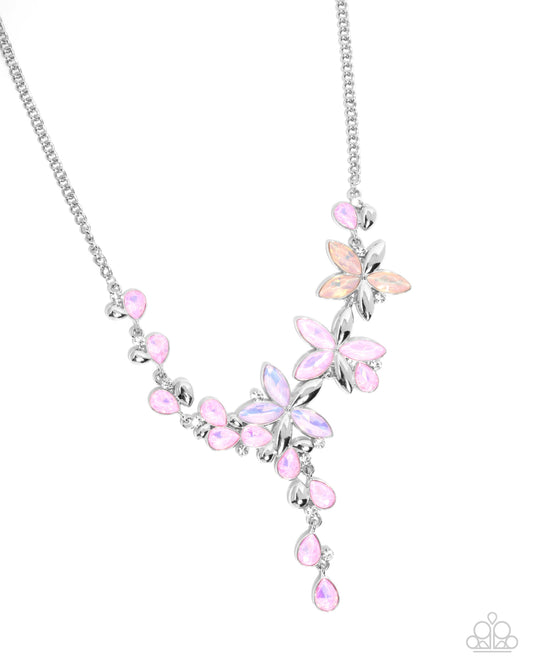 Vibrant Valley - Pink Opalescent Rhinestone Flower Necklace - Paparazzi Accessories