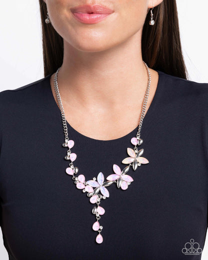 Vibrant Valley - Pink Opalescent Rhinestone Flower Necklace - Paparazzi Accessories