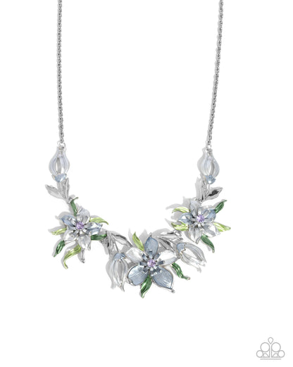Floral Protocol - Blue Painted Silver Flower Necklace - Paparazzi Accessories