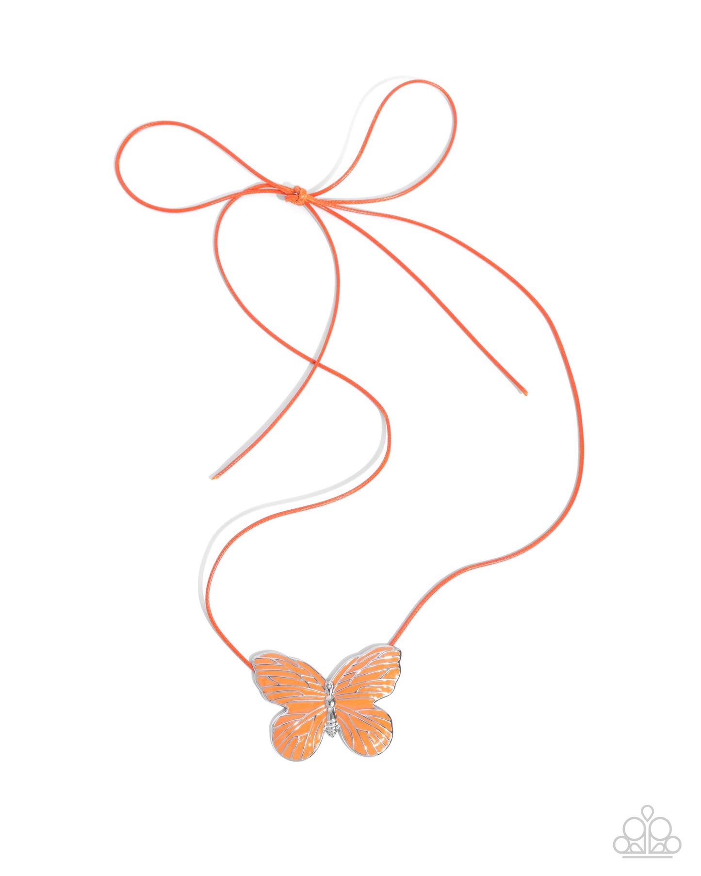 Fluttering Fervor - Orange Enamel Silver Butterfly Tie Necklace - Paparazzi Accessories