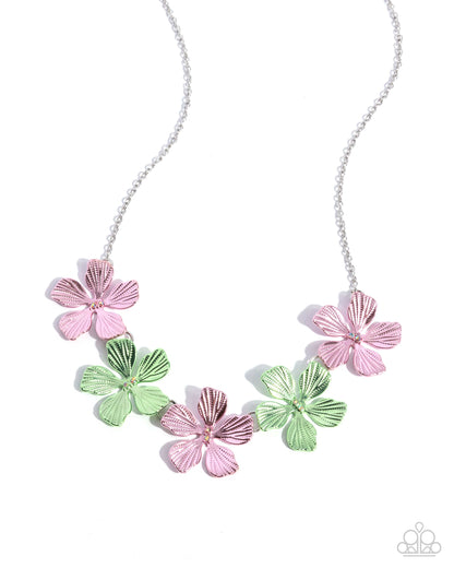 Featured Finesse - Pink & Green Dipped Metal Flower Necklace - Paparazzi Accessories