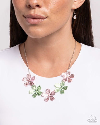 Featured Finesse - Pink & Green Dipped Metal Flower Necklace - Paparazzi Accessories