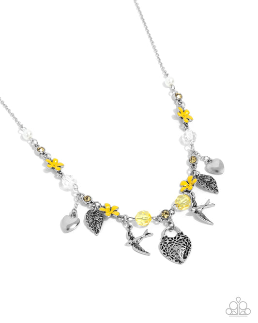 Flight of the Sparrow - Yellow Rhinestone Silver Necklace - Paparazzi Accessories