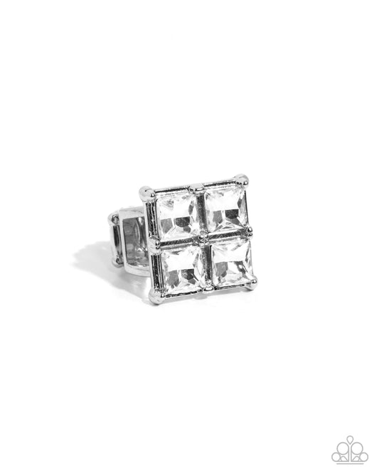 Window Whimsy - White Rhinestone Squares Silver Ring - Paparazzi Accessories