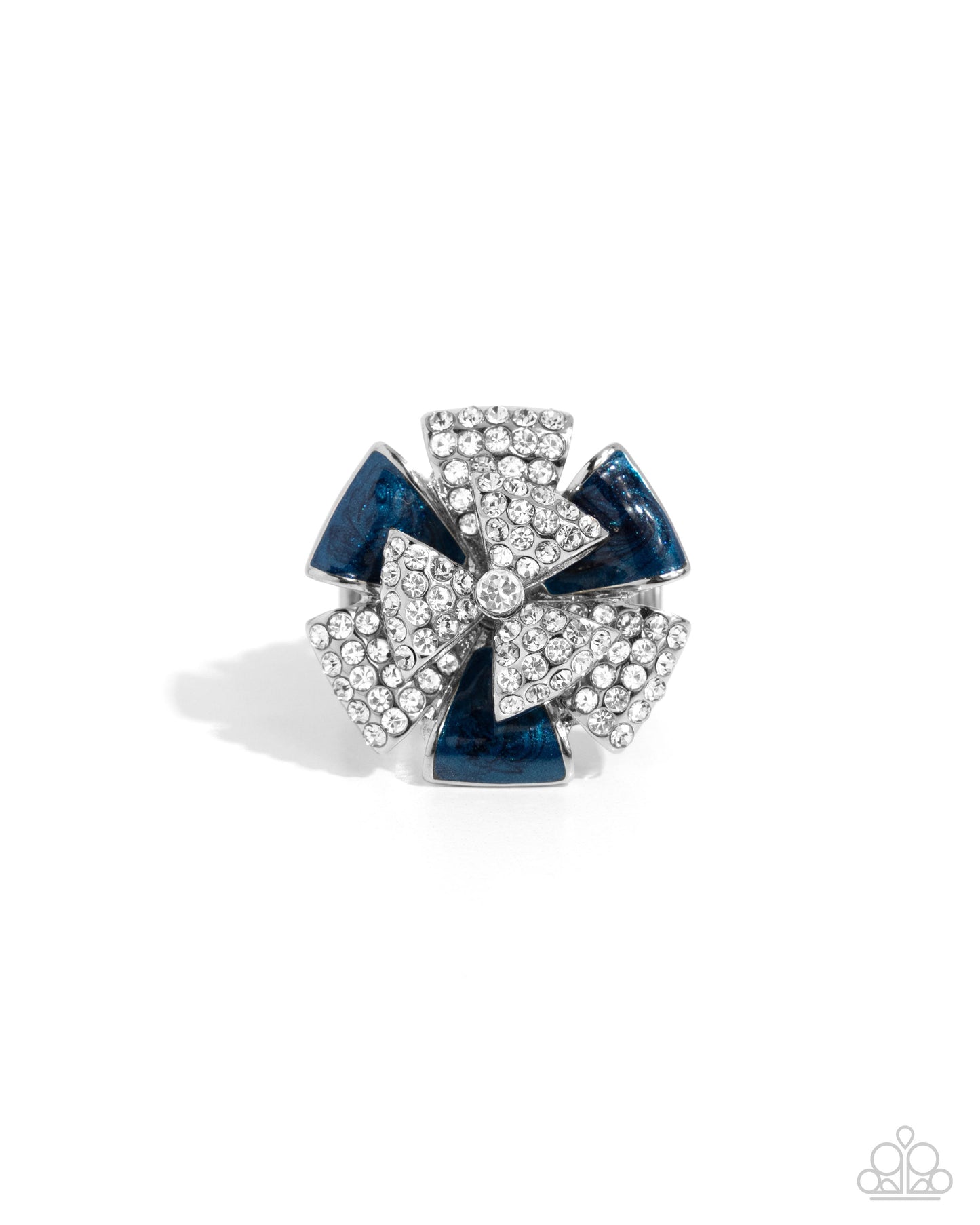 Persuasive Pizzazz - Blue Enamel Silver Ribbon-like Petals Ring - Paparazzi Accessories