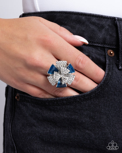 Persuasive Pizzazz - Blue Enamel Silver Ribbon-like Petals Ring - Paparazzi Accessories