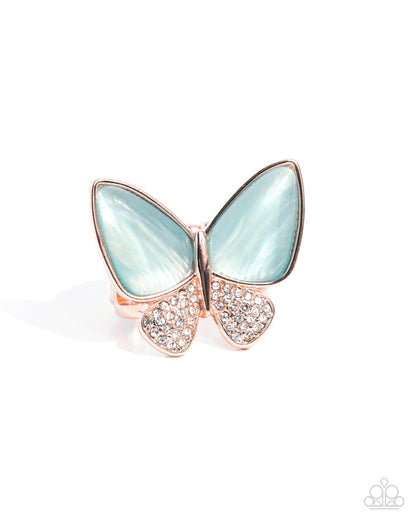 Fluttering Flex - Copper & Blue Cat's Eye Stone Butterfly Ring - Paparazzi Accessories