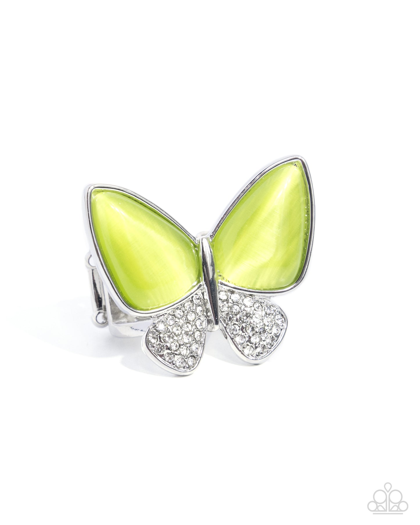 Fluttering Flex - Green Cat's Eye Stone Butterfly Silver Ring - Paparazzi Accessories