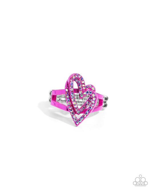 Hybrid Heart - Pink Dipped Metal Ring - Paparazzi Accessories
