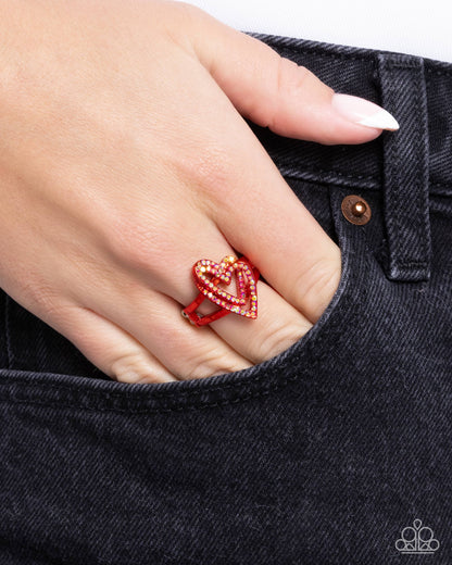 Hybrid Heart - Red Metallic Dipped Heart Ring - Paparazzi Accessories