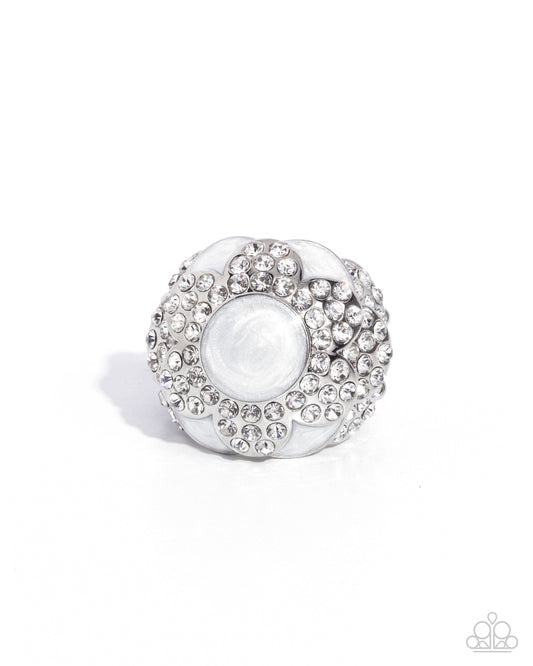 Pearly Podium - White Pearl Painted Ring - Paparazzi Accessories