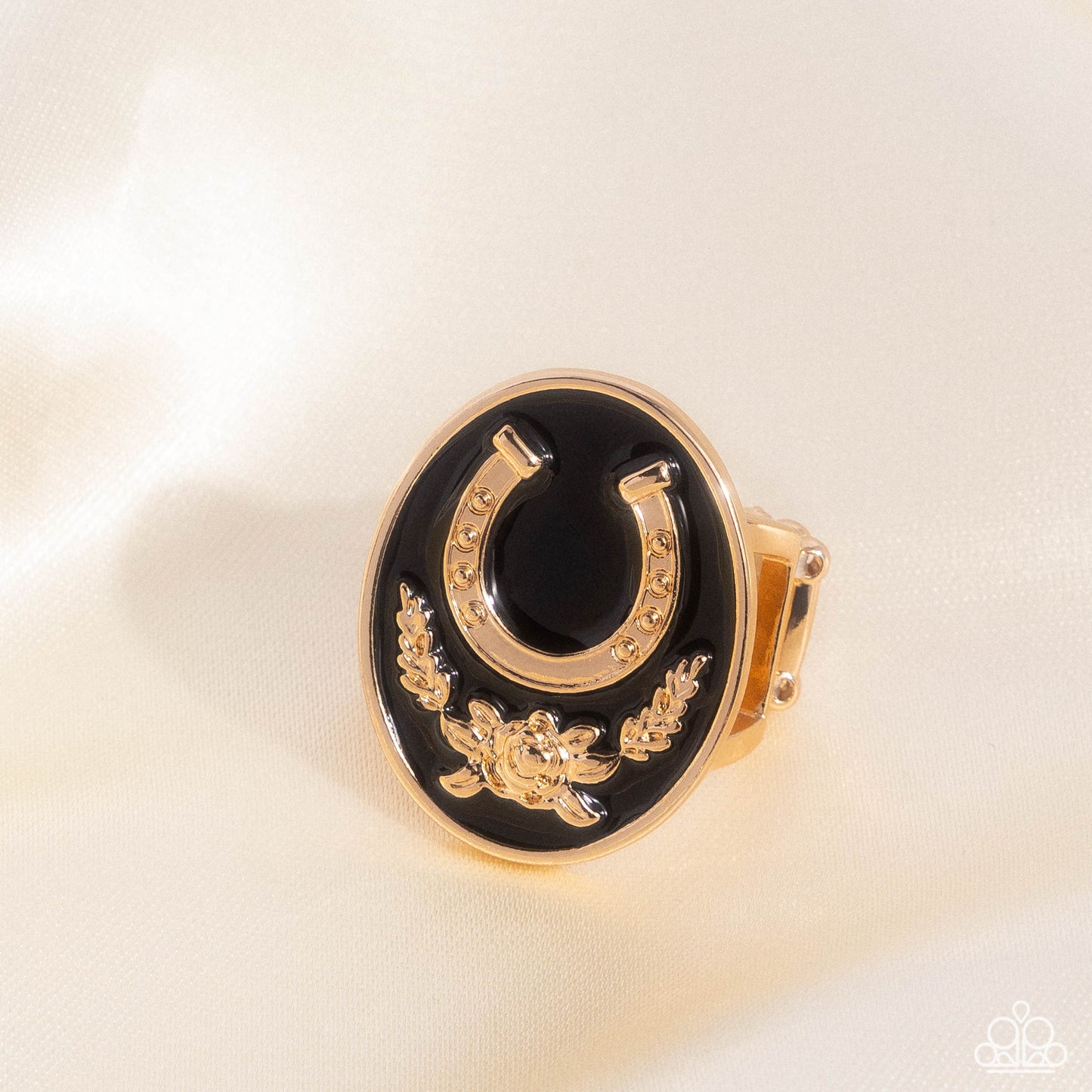 Santa Fe Stallion - Black Enamel Gold Horseshoe Ring - Paparazzi Accessories