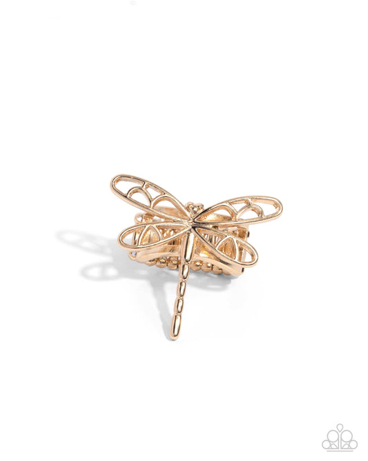 Dragonfly Depth - Gold Dragonfly Ring - Paparazzi Accessories