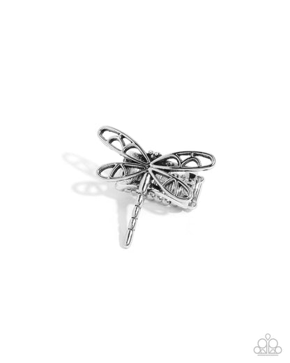 Dragonfly Depth - Silver Dragonfly Ring - Paparazzi Accessories