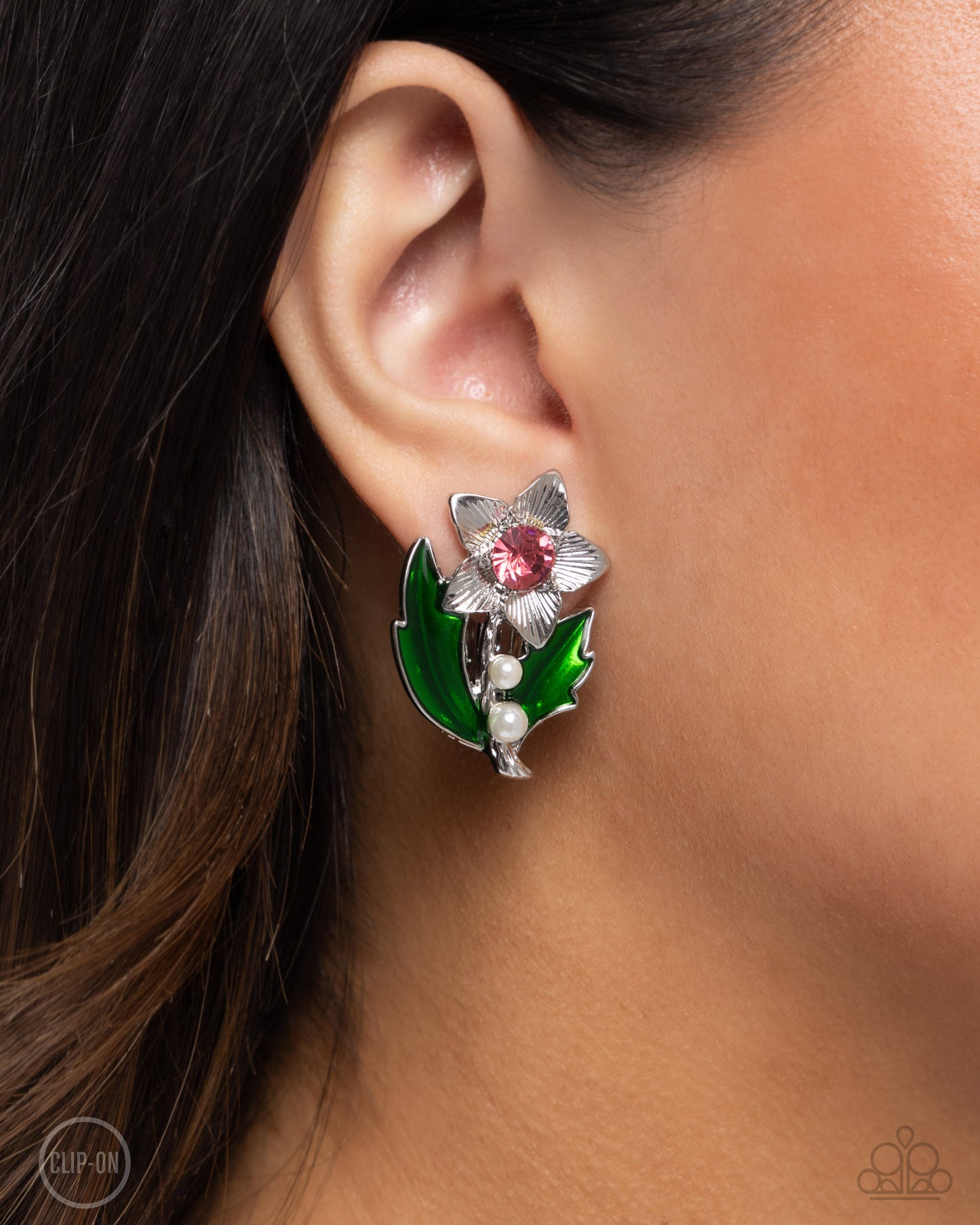 Gardening Guest - Pink Flower Clip-on Earrings - Paparazzi Accessories