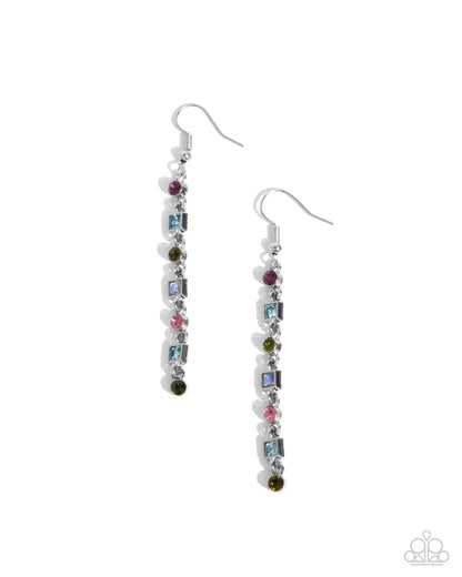 Square Slope - Multi Rhinestone Silver Fishhook Earrings - Paparazzi Accessories