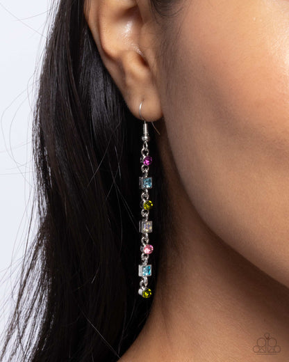 Square Slope - Multi Rhinestone Silver Fishhook Earrings - Paparazzi Accessories