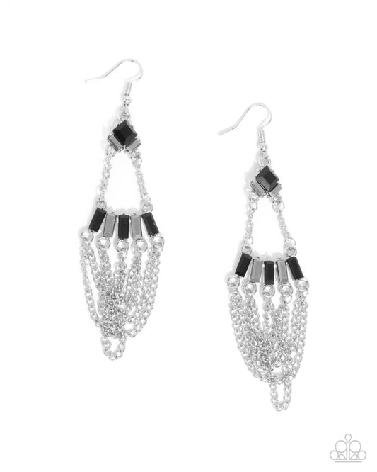 Fringe Fantasy - Black and Hematite Rhinestone Chandelier Earrings - Paparazzi Accessories