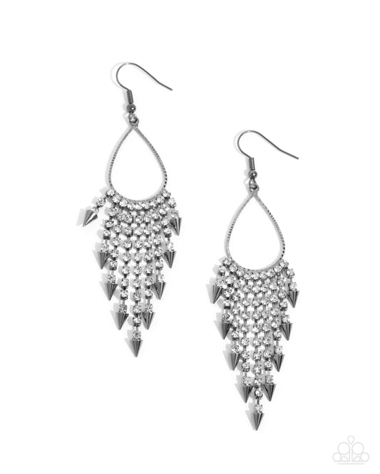 Sharp Streaming - Black - Gunmetal Spike Fishhook Earrings - Paparazzi Accessories