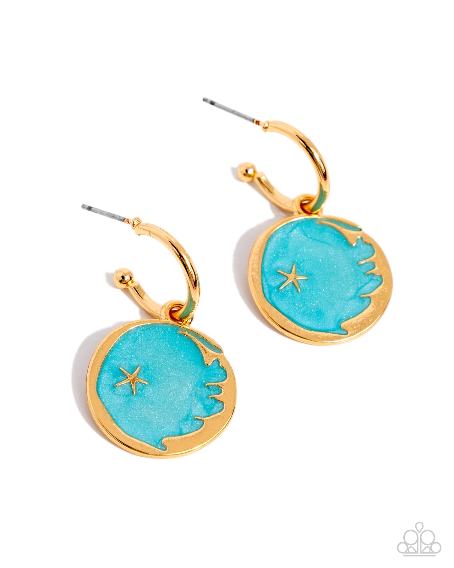 South Star - Blue Enamel Gold Drop Hoop Earrings - Paparazzi Accessories