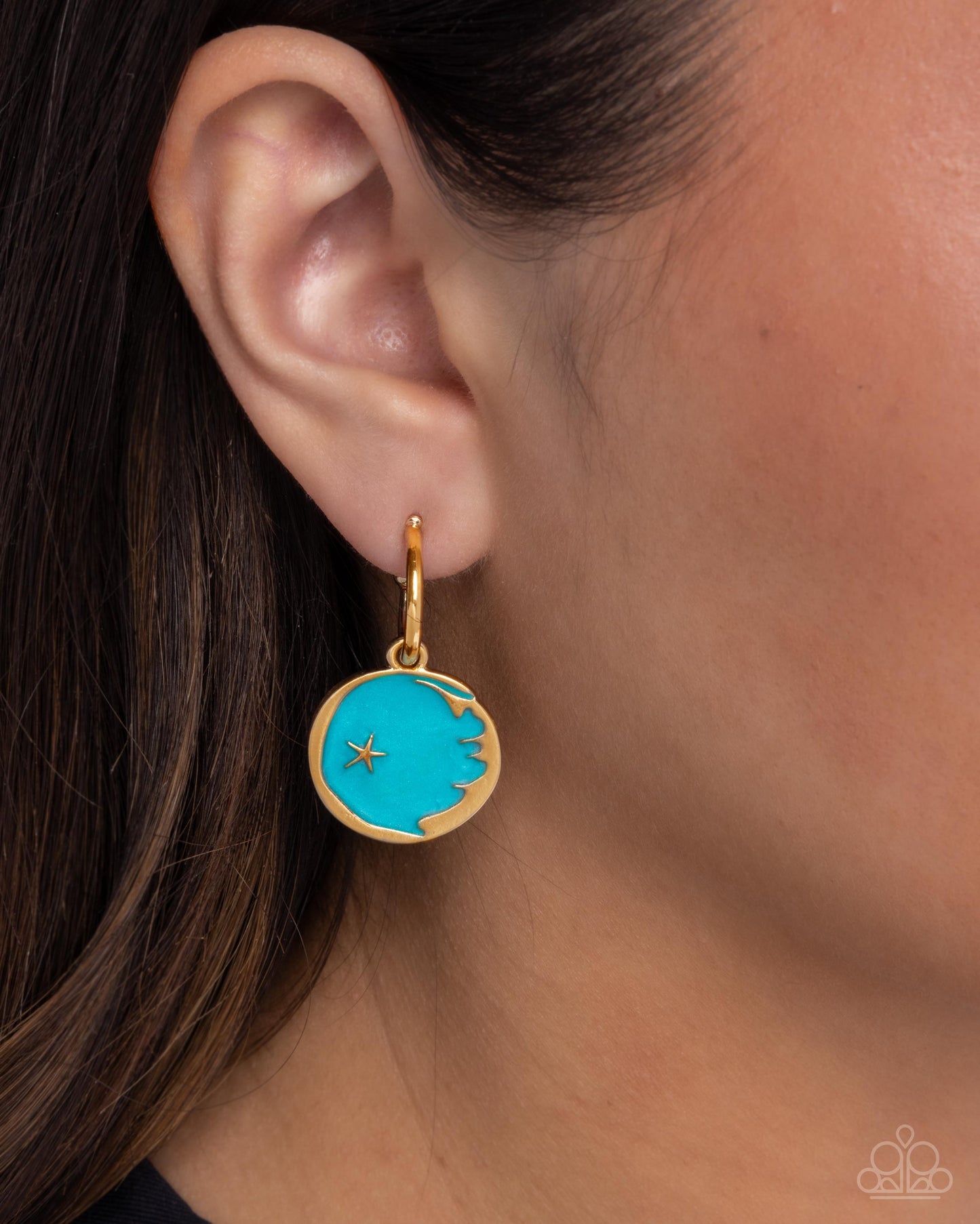 South Star - Blue Enamel Gold Drop Hoop Earrings - Paparazzi Accessories