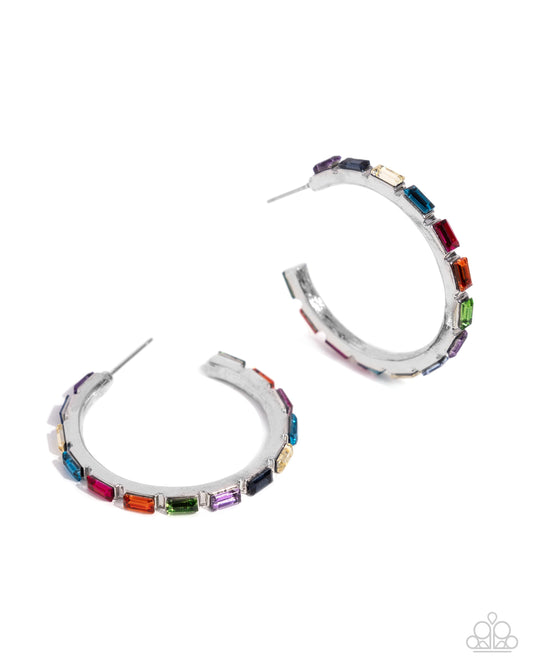 Carnival Chic - Multi Rainbow Gem Silver Hoop Earrings - Paparazzi Accessories