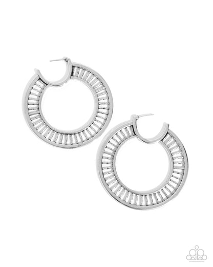 Set the Scene - Silver Wheel-inspired Hoop Earrings - Paparazzi Accessories