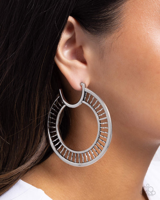 Set the Scene - Silver Wheel-inspired Hoop Earrings - Paparazzi Accessories