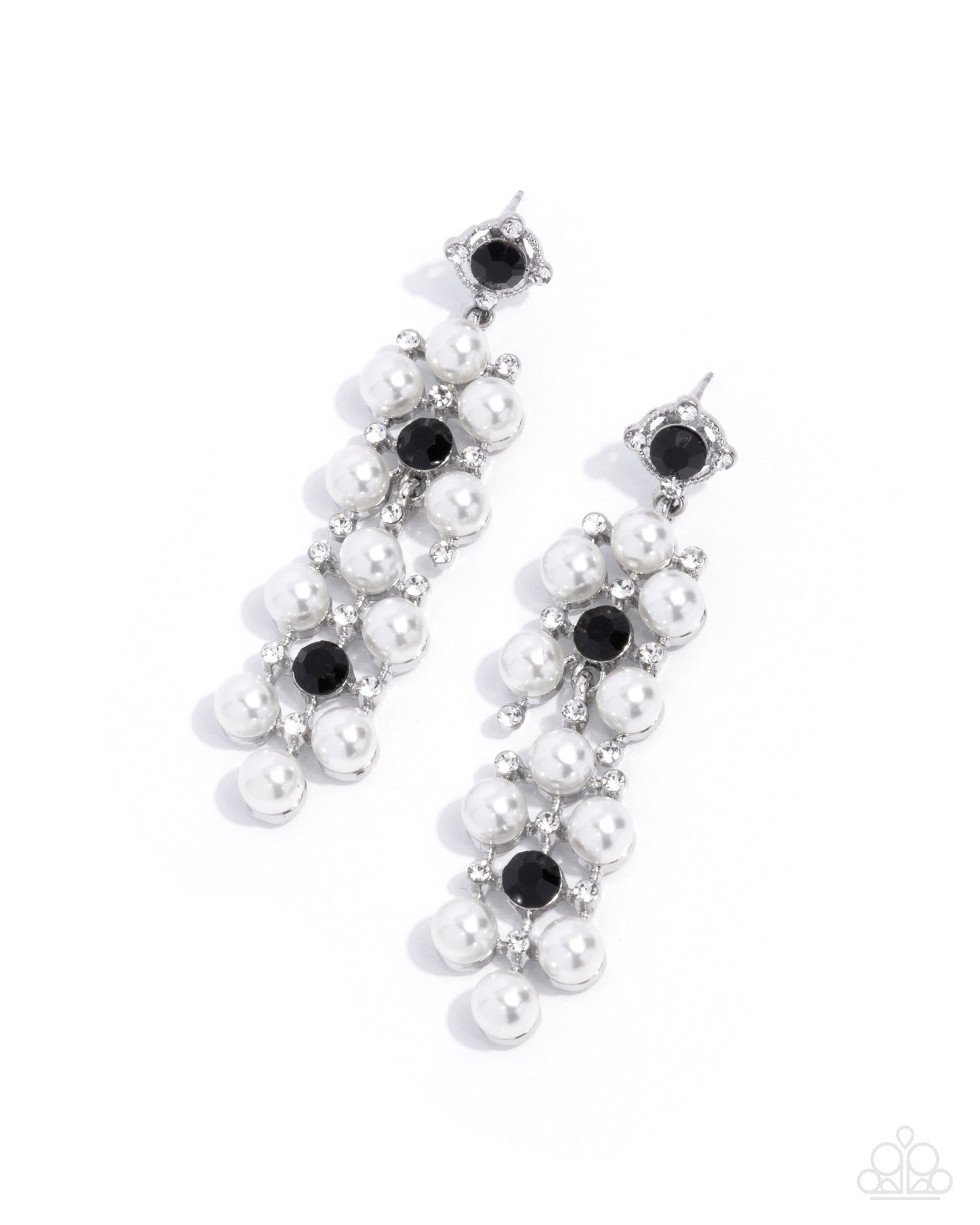 Bewitching Beacon - Black Rhinestone and Pearl Post Back Earrings - Paparazzi Accessories