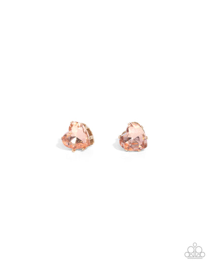 Sweetheart Stunner - Gold Heart Peach Gem Post Earrings - Paparazzi Accessories