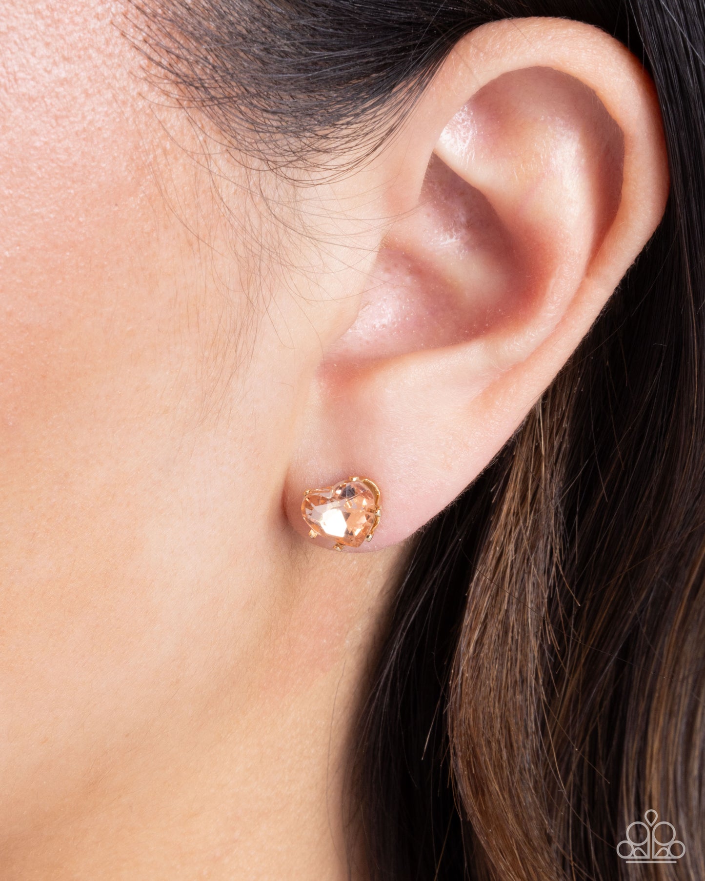 Sweetheart Stunner - Gold Heart Peach Gem Post Earrings - Paparazzi Accessories