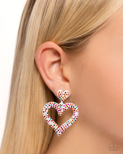 Dazzling Deed - Multi Rhinestone Heart Post Earrings - Paparazzi Accessories