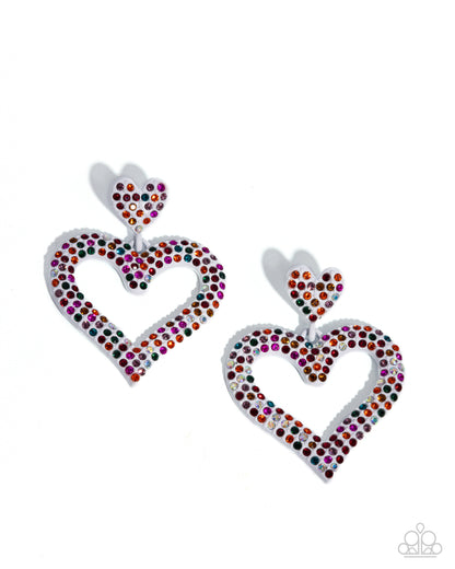 Dazzling Deed - Multi Rhinestone Heart Post Earrings - Paparazzi Accessories