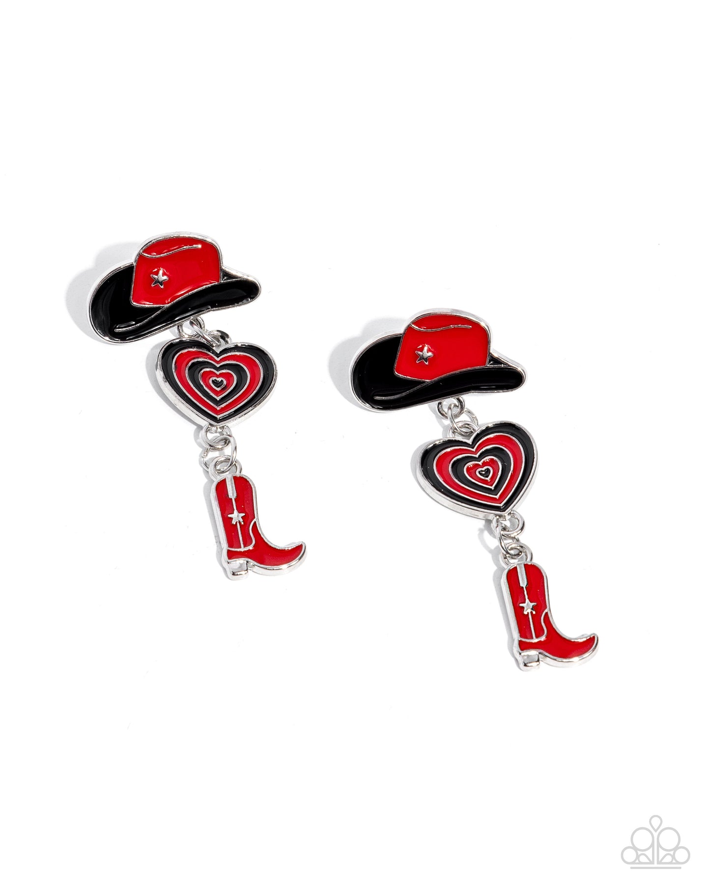 Swing Dance Delight - Multi - Red & Black Enamel Cowboy Post Earrings - Paparazzi Accessories