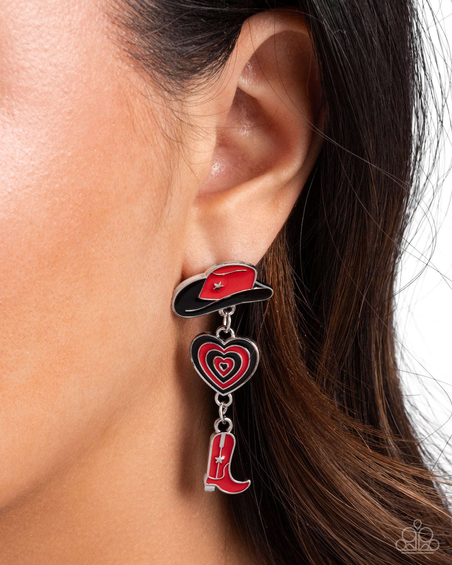 Swing Dance Delight - Multi - Red & Black Enamel Cowboy Post Earrings - Paparazzi Accessories