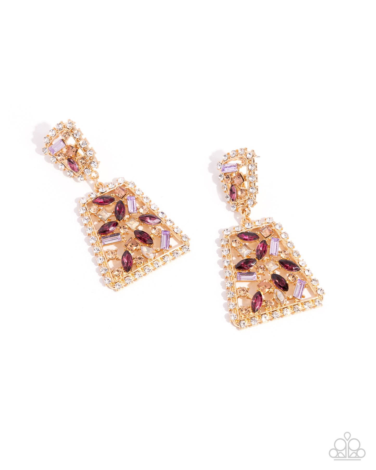 Glistening Gala - Purple & Peach Rhinestone Gold Post Earrings - Paparazzi Accessories