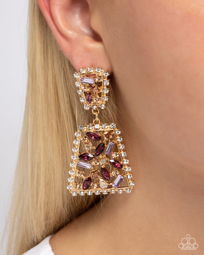 Glistening Gala - Purple & Peach Rhinestone Gold Post Earrings - Paparazzi Accessories