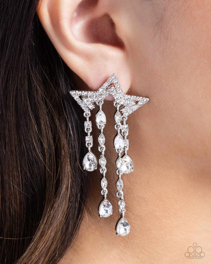 Stellar Scale - White Rhinestone Star Post Earrings - Paparazzi Accessories