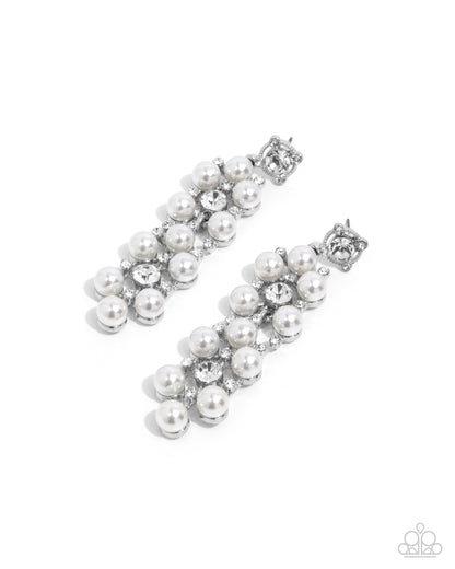 Bewitching Beacon - White Rhinestone & Pearl Silver Post Earrings - Paparazzi Accessories