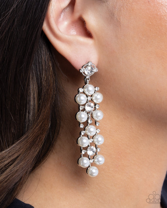 Bewitching Beacon - White Rhinestone & Pearl Silver Post Earrings - Paparazzi Accessories