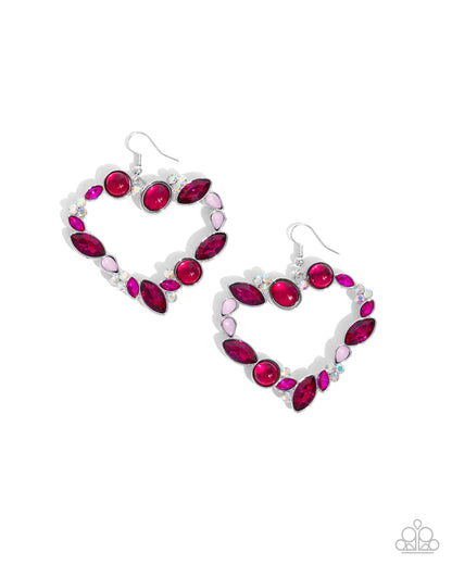 Heart Hierarchy - Pink Marquise Rhinestone Heart Earrings - Paparazzi Accessories