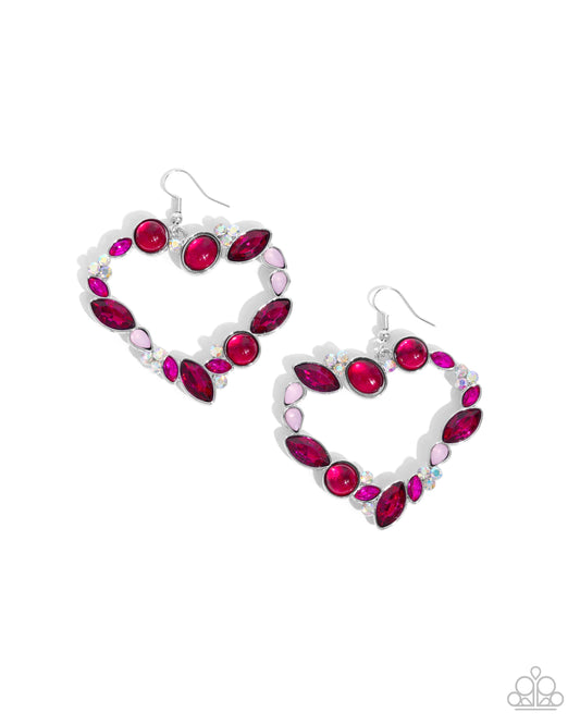 Heart Hierarchy - Pink Marquise Rhinestone Heart Earrings - Paparazzi Accessories