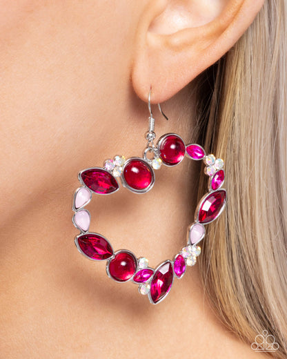 Heart Hierarchy - Pink Marquise Rhinestone Heart Earrings - Paparazzi Accessories