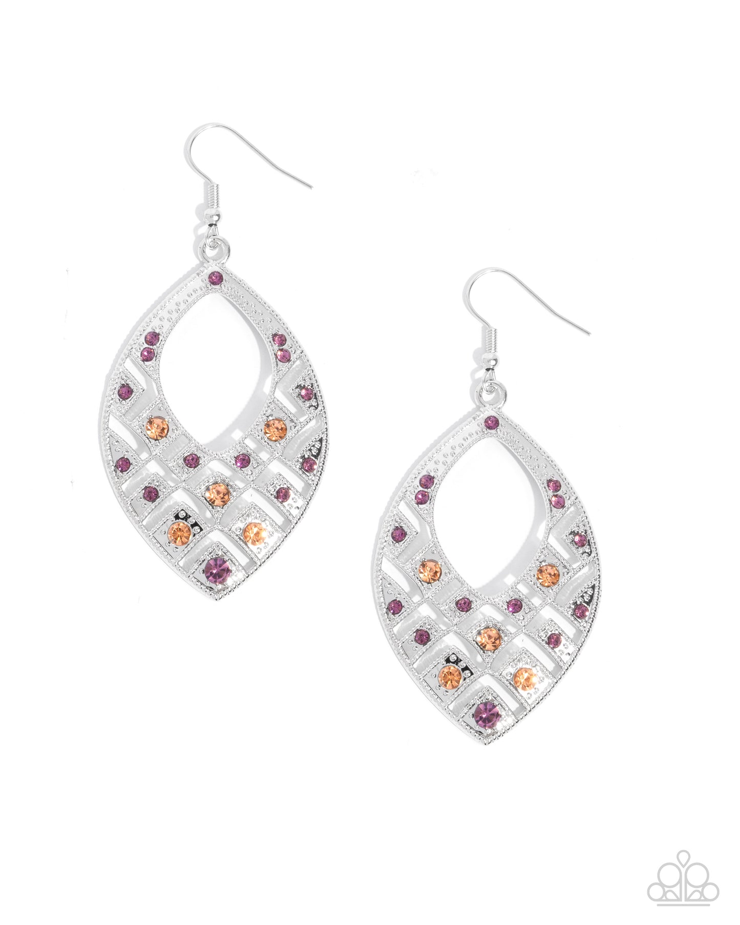 Glittery Gaze - Purple & Peach Rhinestone Silver Fishhook Earrings - Paparazzi Accessories
