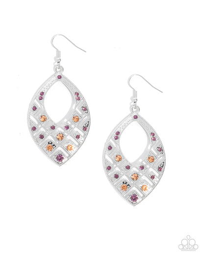 Glittery Gaze - Purple & Peach Rhinestone Silver Fishhook Earrings - Paparazzi Accessories