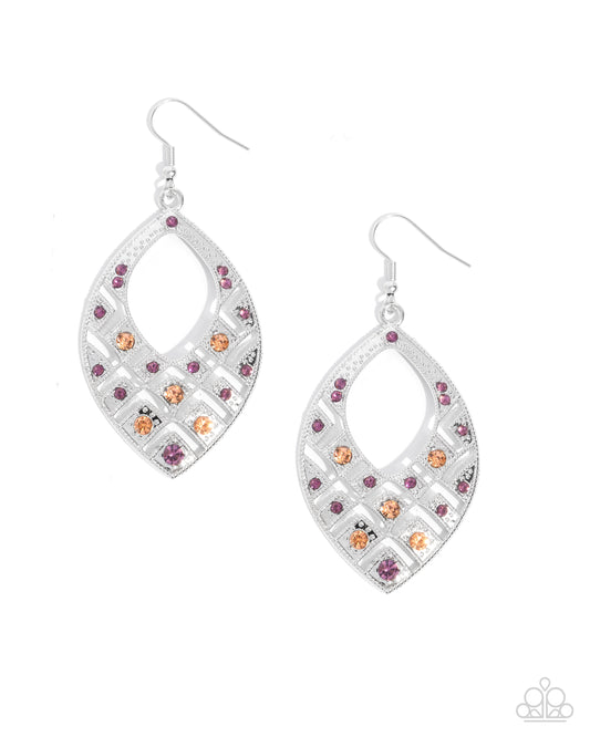 Glittery Gaze - Purple & Peach Rhinestone Silver Fishhook Earrings - Paparazzi Accessories