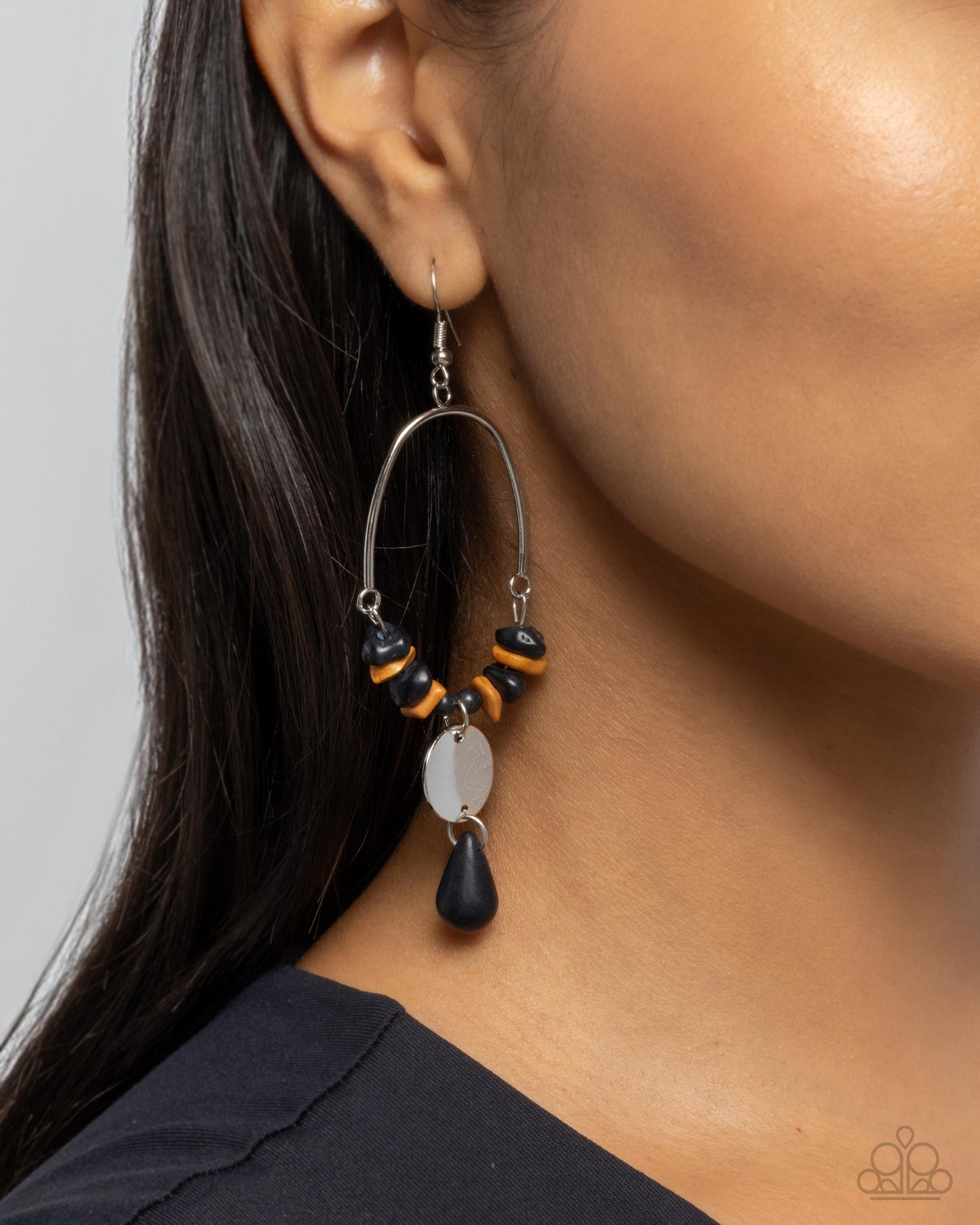 Suspended Santa Fe - Black Stone Silver Fishhook Earrings - Paparazzi Accessories