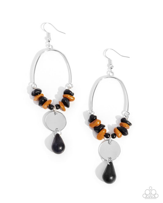 Suspended Santa Fe - Black Stone Silver Fishhook Earrings - Paparazzi Accessories