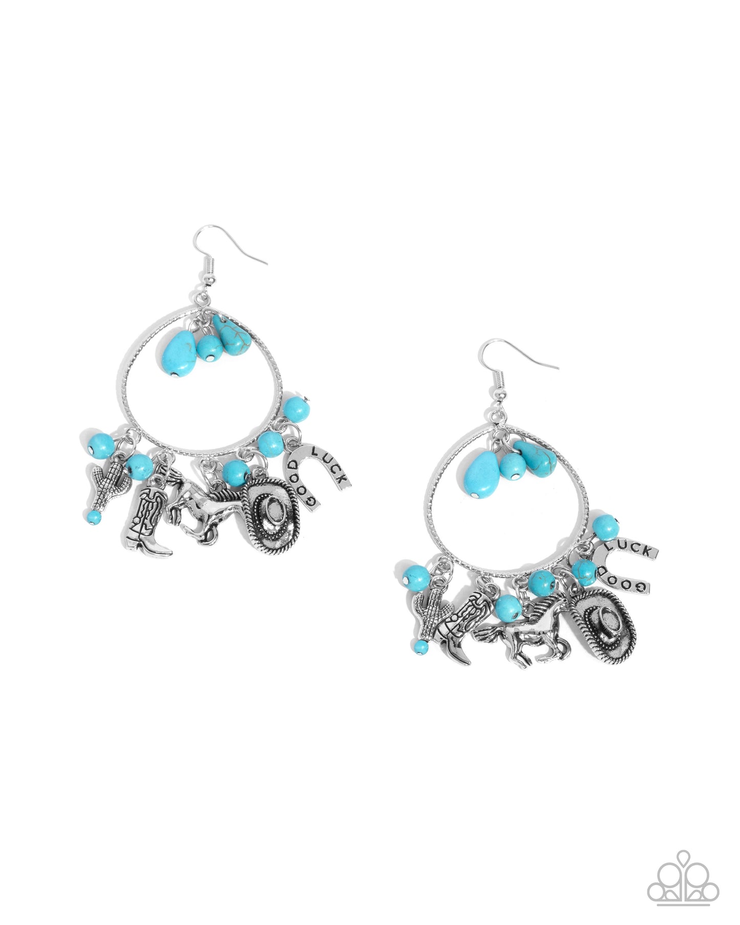 Western Whisper - Blue Crackle Stone & Silver Charm Fishhook Earrings - Paparazzi Accessories