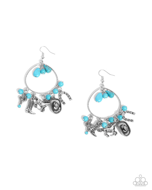 Western Whisper - Blue Crackle Stone & Silver Charm Fishhook Earrings - Paparazzi Accessories